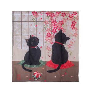 針織中門簾-85x90cm-賞櫻招福貓咪-2條,  針織中門簾-85x90cm-賞櫻招福貓咪-2條