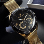 [星晴錶業]MASERATI手錶,46mm,R8873612010黑色錶面金色錶殼金色米蘭錶帶款, , large