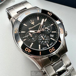 [星晴錶業]MASERATI手錶,44mm,R8873600003黑色錶面黑錶殼銀色精鋼錶帶款, , large