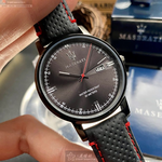 [星晴錶業]MASERATI手錶,42mm,R8851130001黑色錶面黑錶殼深黑色真皮皮革錶帶款, , large