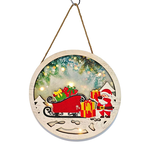 摩達客-圓形木質聖誕老公公拉雪橇彩繪造型吊飾-含燈暖白光-交換禮物耶誕派對佈置, , large