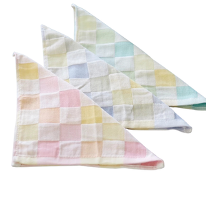 [Kaimei Cotton] Pure cotton soft gauze small square scarf-color pattern 20 pieces random set