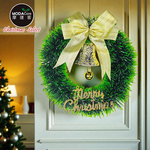 摩達客11吋森林雙綠漸層系金蔥彎絲聖誕花圈_台灣工藝免組裝_本島免運費