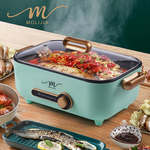 【MOLIJIA 魔力家】5.3L-M24 多功能美食料理不沾快煮電火電湯蒸鮮鍋+不鏽鋼蒸片-馬卡龍綠, , large