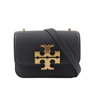 TORY BURCH Eleanor 荔枝皮革大標誌翻蓋小款二用包/黑色