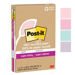 【3M】Post-it 利貼 狠黏 環保橫格便條紙 101x152mm（45張 /本）混色4本 /盒 4621R-4SSNRP