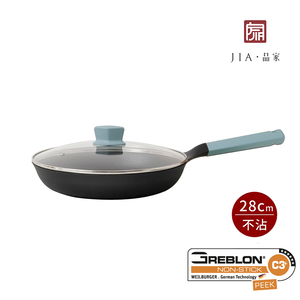 【JIA品家】家嚐 德國晶鑽不沾鍋 平底煎鍋28cm 莫蘭迪綠