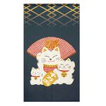日本製【コスモ】長門簾《招財貓福扇》海軍藍, , large