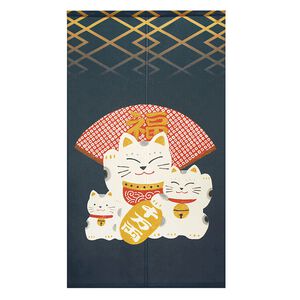 日本製【コスモ】長門簾《招財貓福扇》海軍藍