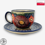 【SOLO Vintage】Cerraf Polish Pottery 200ml Coffee Cup + Saucer Set Banquet of Elegant Red Series Made in Poland, , large