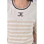 (S) jetezo質感棉質條紋杏色短袖上衣二手衣, , large