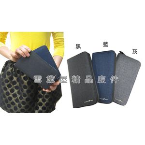 ~雪黛屋~SANDIA-POLO 長夾休閒中性大容量防水布+皮革男女適用U拉鍊包覆主袋大容量多夾層BSD08480560
