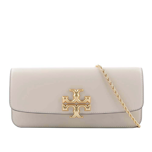 TORY BURCH Eleanor 大標誌牛皮肩背鍊包/手拿包/奶油白