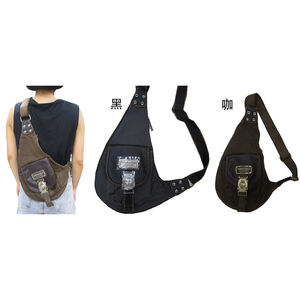 ~雪黛屋~SANDIA-POLO 單後背包小容量扁包設計左肩後背單肩包防水帆布+皮革底部加大容量BDN100012244
