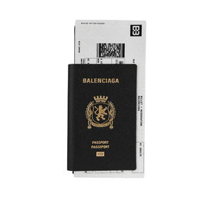 BALENCIAGA 護照及機票造型牛皮對開二折長夾/黑色