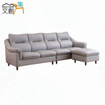 【文創集】布卡斯仿真透氣牛皮革L型沙發組合(客約商品)淺灰色系, , large