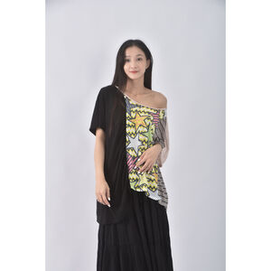 (M) scolar棉質拼接黑色短袖上衣二手衣