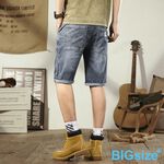 大尺碼-復古 薄款 彈力牛仔短褲-淺藍-0205560, , large