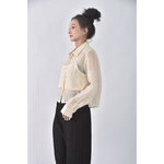 (M) blowing點點透膚黃色長袖上衣二手衣, , large