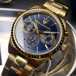[星晴錶業]MASERATI手錶,42mm,R8853100026寶藍色錶面金色錶殼金色精鋼錶帶款, , large