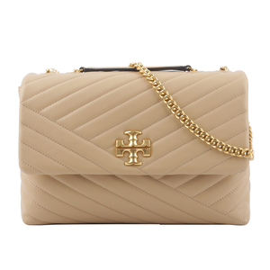 TORY BURCH Kira 縫線設計翻蓋肩背/斜背鍊包/沙漠色