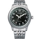 CITIZEN 星辰 光動能復古風紳士手錶-銀x黑 BM7480-81E, , large