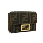FENDI Baguette FF Logo 緹花布三折短夾/棕色, , large