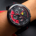 [星晴錶業]FERRARI手錶,46mm,FE00105黑色錶面黑錶殼深黑色矽膠錶帶款, , large