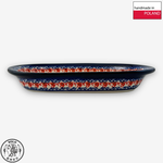 【SOLO Vintage】Cerraf Polish Pottery 19cm Oval Plate Red and Blue Blossoming Elegance Series Made in Poland, , large