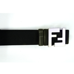 FENDI FF Squared 銀釦帆布及牛皮 95cm 雙面可用皮帶/黑色/黑灰色, , large