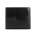 BOTTEGA VENETA 新款小牛皮大格編織對開零錢袋短夾/黑色, , large