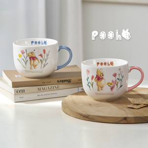 Disney Floral Winnie the Pooh Glazed Large Capacity Ceramic Mug 500ml (soup cup/colorful gift box) - Winnie the Pooh in the Flower Garden