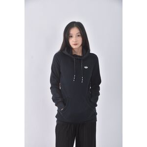 (S) adidas質感連帽長版黑色長袖上衣二手衣