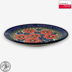 【SOLO Vintage】Cerraf Polish Pottery 19cm Round Plate Path of Red and Blue Flowers Series Made in Poland, , large