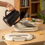 【A&R】日式304不鏽鋼四格微波便當盒附湯碗+餐具 1500ML 米色, , large