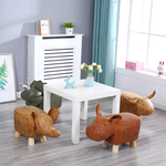 Creative animal-shaped solid wood children's stool, brown with deer design, , large