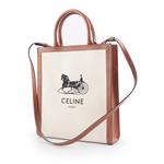 CELINE 馬車 Logo 印花帆布及小牛皮直式CABAS/米/焦糖, , large