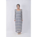 (S) 白線條藍色洋裝二手衣, , large