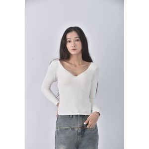 (S) 【安于晴Charlene私服】air space質感修身短版棉質白色長袖上衣二手衣