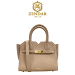 【ZENDAR】限量1折 頂級小牛皮十字紋手提包肩背包 娜塔莉系列 全新專櫃展示品(杏色 22號), , large