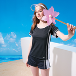 MONINA MIT short-sleeved round neck two-piece Swimsuit black Plus Size -M, , large
