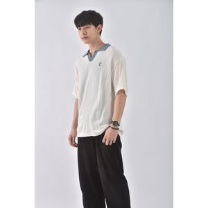 (L) 【范姜彥豐私服】covernat韓牌男裝V領落肩白色短袖上衣二手衣