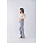 (L) tata高腰丹寧牛仔質感開口綁帶藍色長褲二手衣, , large