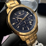 [星晴錶業]MASERATI手錶,44mm,R8873621021寶藍色錶面銀金色錶殼金色精鋼錶帶款, , large