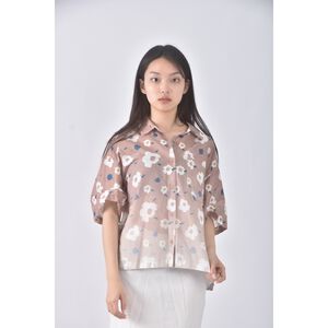 (L) gozo質感小花杏色短袖上衣二手衣
