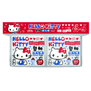 [寶富華]Hello Kitty塑軸棉花棒100支×6袋