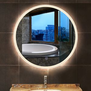 【H&R安室家】 波爾多 智能LED發光觸控圓型燈鏡(掛鏡/浴鏡/化妝鏡/鏡子) ZA0196