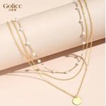 【Gulicc】古莉可 項鍊 小金圓多層次珍珠鎖骨鍊, , large