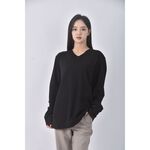 (L) net微v領黑色長袖上衣二手衣, , large
