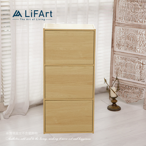 【LiFArt】MIT日系簡約三層附門收納櫃-春日橡木色